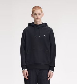 Fred Perry para hombre. M3492 Sudadera con capucha y ribetes negro (L), Casual, Algodón