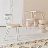 silla de madera y cana set de 2 blanco