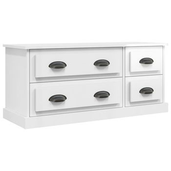 Mueble Tv | Mueble De Salón | Armario Tv Madera Contrachapada Blanco Brillo 100x35,5x45 Cm