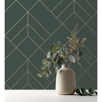 papel pintado geometrico de rombos con lineas doradas fondo verde estilo art deco - arnova 682087 de gaulan - rollo de 10 m x 052 m