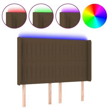 Cabecero Cama | Panel De Cabecera Con Led De Tela Marrón Oscuro 147x16x118/128 Cm