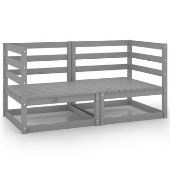 Sofá De Jardín 2 Plazas | Sofá De Exterior Gris Madera Maciza Pino