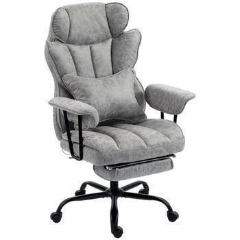 HOMCOM Silla de Oficina con Masaje de 6 Puntos y Calor Silla de Escritorio con Reposapiés Soporte Lumbar y Asiento Amplio Gris   Aosom España
