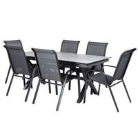 conjunto de mesas y sillas apilables para jardin mesa extensible 180 a 240 cm aluminio y hpl color antracita