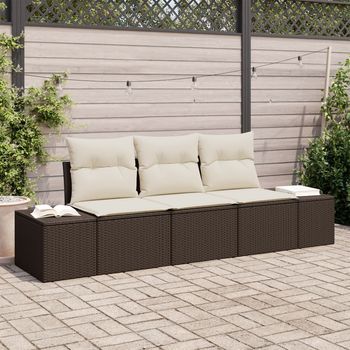 Set De Sofá De Jardín De 3 Piezas Con Cojines Marrón Ratán Poliéster V5042 Unico / Marrón