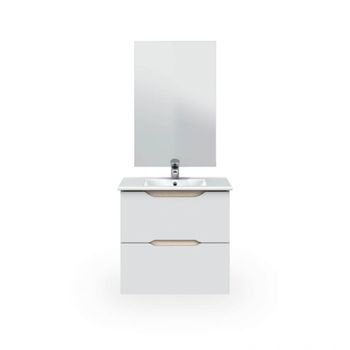 Mueble de baño suspendido de 2 cajones y espejo 45x60 cm blanco roble