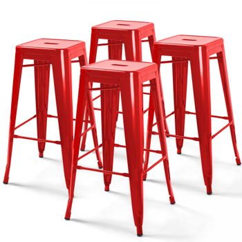 Lote de 4 taburetes de bar de acero rojo brillante