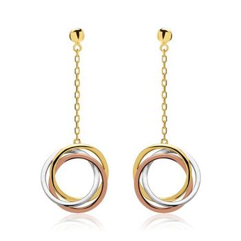 Pendientes círculos en oro 14 quilates tricolor