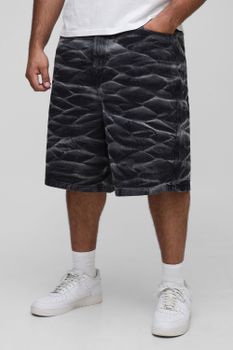 Plus Parachute Crinkle Washed Denim Shorts, Negro