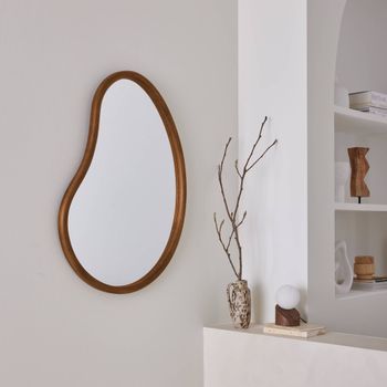 Espejo De Madera De Abeto Decorativo De Pared, 85cm, Madera De Nogal