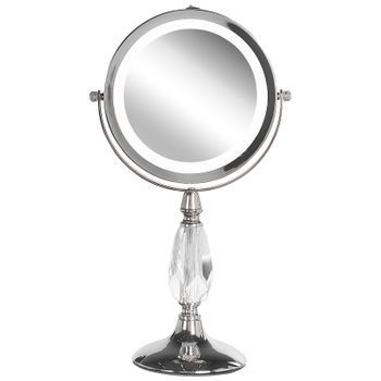 Espejo De Maquillaje Iluminación Led Metal Plateado Ø 13 Cm Doble Cara Magnifica 1x / 5x Maury