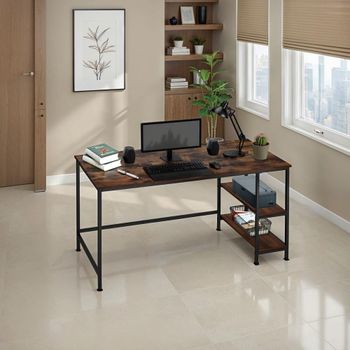 Escritorio estilo industrial 2 estantes 120x60x75,5 cm madera oscura
