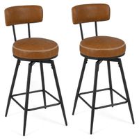 costway taburetes bar giratorios modernos 2 piezas respaldo acolchado reposapies patas metalicas cuero sintetico costuras marron