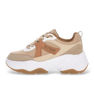 Guess para mujer. FLFHA2ELE12 Zapatillas Hacha beige (40), 3 a 5cm, Cordones, Casual