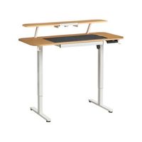 escritorio de altura regulable electrico con alfombrilla para raton para usar de pie o sentado moderno escandinavo 120 x 60 cm puerto usb tablero marron patas blancas wilbanks