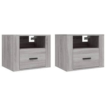 Pack 2 Uds Mesitas De Noche | Mesa Auxiliar | Mesilla De Pared Gris Sonoma 50x36x40 Cm