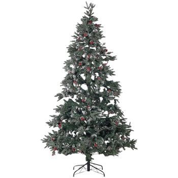 Árbol De Navidad De Nieve Artificial Con Ramas Escarchadas Piñas Acebo 240 Cm Verde
