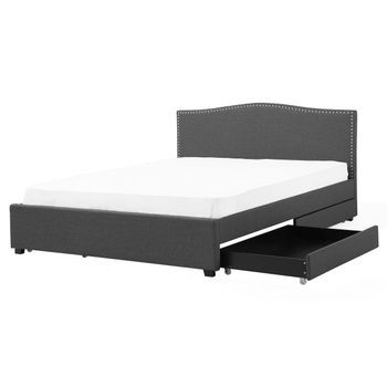 Cama Tapizada En Poliéster Gris 160 X 200 Cm Diseño Tradicional Con Cabecero Glamour Con Almacenaje Montpellier