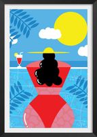 poster mujer junto a la piscina con marco negro 40x60 cm