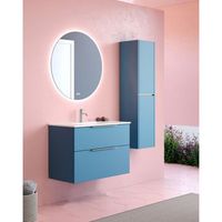 mueble de bano suspendido con lavabo ceramico  2 cajones con cierre amortiguado y organizador  70 cm - cromo brillo - island mate