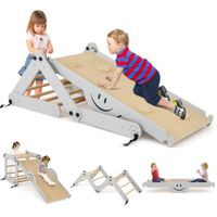 costway juego de escalada montessori escalador de madera plegable con rampa ajustable reversible rocas de escalada balancin para ninos