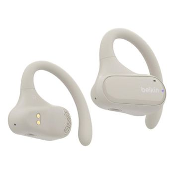 Auriculares Belkin SoundForm ClearFit inalámbricos Bluetooth con Cancelación de Ruido, micrófono, protección IPX5 y control táctil, color arena