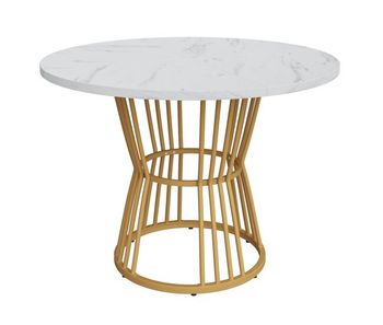 Mesa de comedor 1 pieza - mesa de cocina con marco metálico, moderno diseño de mármol - blanco