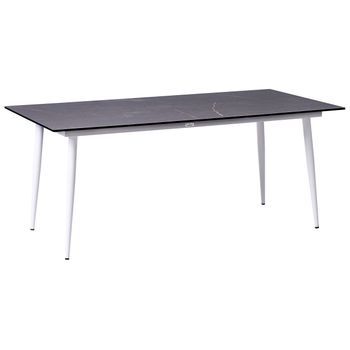 Mesa De Comedor De Jardín Con Tablero De Hpl Y Estructura De Aluminio Resistente A Los Rayos Uv Agua Óxido Blanco Con Tablero Gris Oscuro Tolentino