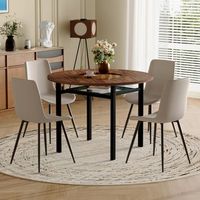 mesa y 4 sillas - mueble de comedor - mdf metal y pu - marron y gris 100x100cm