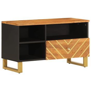 Mueble Tv | Mueble De Salón | Armario Tv Madera Maciza De Mango Marrón Negro 80x33,5x46 Cm