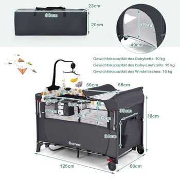 Cuna Convertible 5 En 1 Con Cambiador Y Bolsa De Almacenamiento 78 Cm
