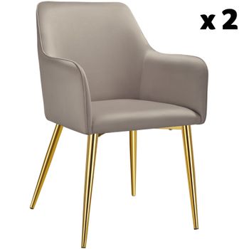 2 sillas de comedor, aspecto aterciopelado, reposabrazos, gris topo