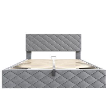 Cama Tapizada 140x200 - Cama Funcional Hidráulica Con Somier Y Almacenamiento - Gris