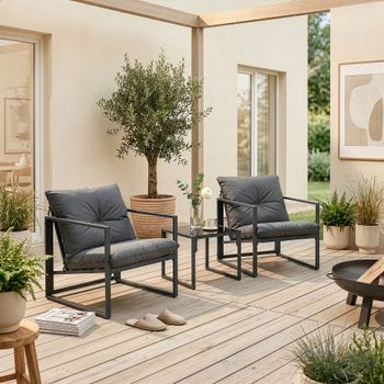Conjunto De Muebles De Jardín Karg Mesa + 2 Sillones - Gris Oscuro [casa.pro]