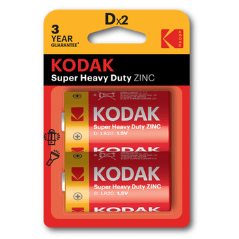 PILAS D LR20 KODAK EXTRA HEAVY DUTY ZINC PACK 2 UNIDADES 6000 mAh 1.5V (ecotasas incluidas)