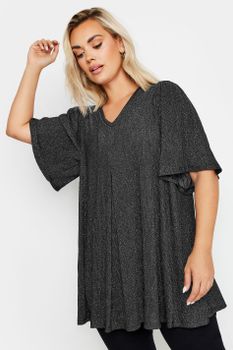 Yours Top Negro De Pico Con Vuelo Brillo Metalizado, Mujer Curvy Y Tallas Grandes, Yours