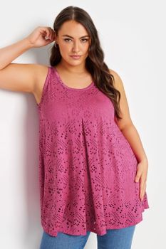 Yours Top Rosa Sin Mangas De Bordados Con Calados, Mujer Curvy Y Tallas Grandes, Yours