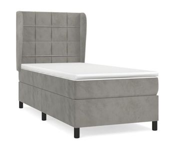 Cama box spring con colchón terciopelo gris claro 90x190 cm bloques con cuadros