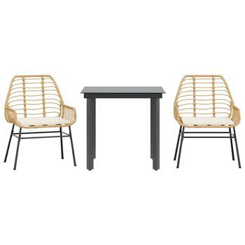 Juego De Comedor Jardín 3 Uds Cojines Ratán Sintético Marrón Cfw448129