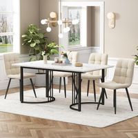 conjunto de comedor - mueble de comedor - mdf y metal - blanco y beige 140x80x75cm