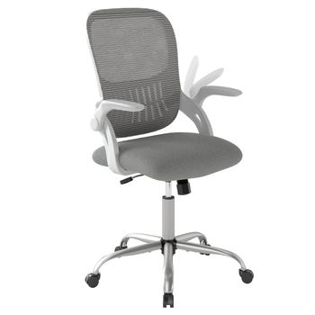 Costway Silla de Oficina Ergonómica con Respaldo de Malla y Reposabrazos Abatibles Almacenamiento Ajustable en Altura y Ruedas Gris