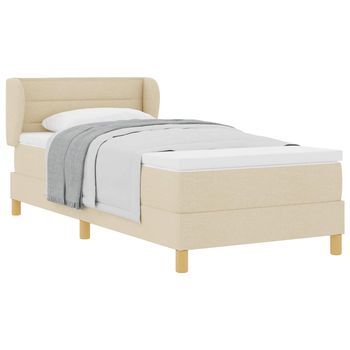 Cama Tapizada 203x83x88 Cm Madera Tratada, Madera Maciza De Pino - Crema