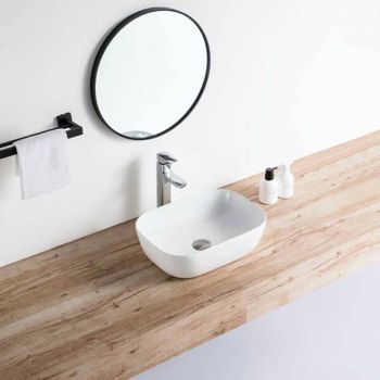Lavabo Blanco Brillante Sobre Encimera Cerámico Cuarto 45,5 X 32,5 Cm 45.5 X 32.5 Cm