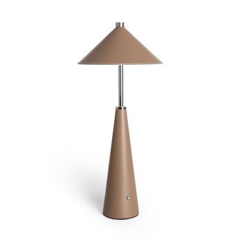 Lámpara De Mesa Led Portátil Cuero Y Metal Con Batería Usb Recargable Tyu Tule Marrón