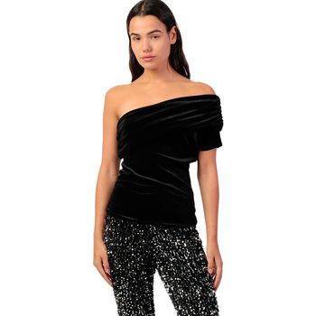 Admas Blusa Top asimétrico de terciopelo Velour And Lace para mujer