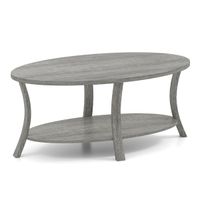 costway mesa de centro ovalada mesa de te de 2 niveles con estante de almacenamiento mesa de te de goma mesa de sala de estar rustica gris