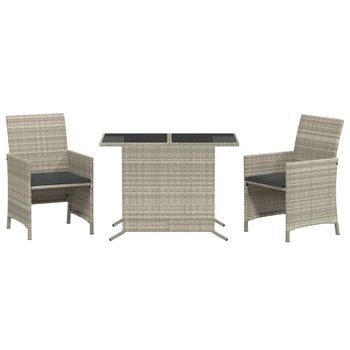 3 Uds Sillas Y Mesita De Jardín | Silla De Exterior | Sillon Jardín Ratán Sintético Cojín Gris