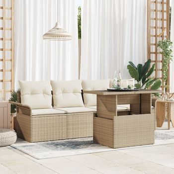 Conjunto De Sofás De Jardín De 5 Piezas Con Cojines Beige De Poliratán V3015 Unico / Beige