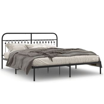 Cama Doble | Cama Para Adultos | Estructura De Cama Con Cabecero Metal Negro 183x213 Cm
