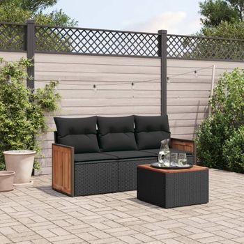 Conjunto De Sofás Jardín 4 Uds | Mueble Jardin Mesa Y Sillas Con Cojines Ratán Sintético Negro Cfw242209